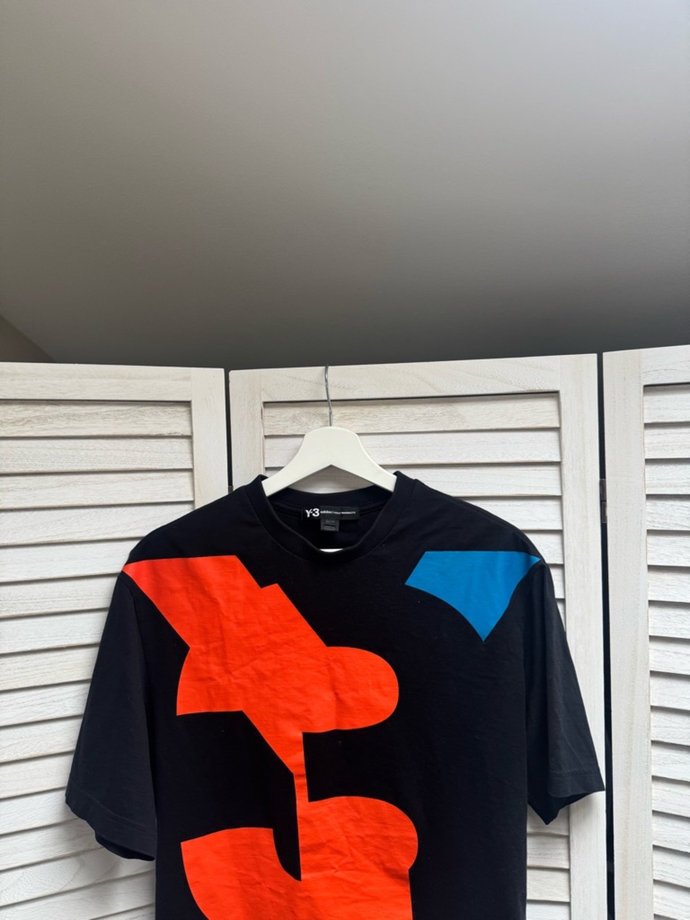Y-3 Black Graphic Tee with Red & Blue Accents